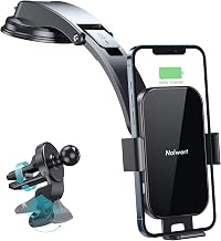 Nalwort Wireless Car Charger 15W Qi Fast Charge Dashboard and Air Vent Phone Holder Auto Clamping Wireless Car Charger Mount Compatible for iPhone 15/14/13/12 Samsung S20/S10 and More