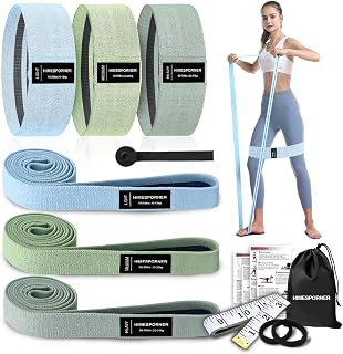 HIMESPORNER 9 PCS Fabric Resistance Bands Set for Working Out, Non-Slip Exercise Booty Bands for Women & Men Leg and Glutes with Hair Ties and Tape Measure - for Home Gym Workout, Yoga, Pilates