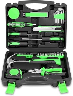 Auto Dynasty Tool Kit for Home 46-Pieces, Basic Household Hand Tool Sets with Screwdrivers Combination Tools, All in One Plastic Toolbox Storage Case for College Dorm, Office, Auto Repair (Green)