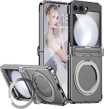 CASEOWL for Samsung Galaxy Z Flip 6 Case Clear Magnetic with Hinge Protection, Ring Holder, Stand [Compatible with MagSafe Wireless Charger], Slim Protective Phone Case Cover for Z Flip 6