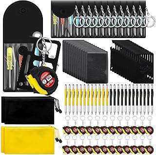 Lasnten 100 Pcs Mini Tool Kit Mini Tape Measure Screwdriver Keychain Set Bulk Small Gifts for Mens Adult Party Favors Prizes Pinata Stuffers (Black+ Yellow)