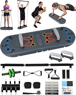 Hikeen Home Workout Equipment to Help Achieve Fitness Goals, 27-in-1 Portable Gym Exercise Equipment with Compact Push-Up Board, Resistance Bands, Ab Roller Wheel, and Pilates Bar, Master Your Workout