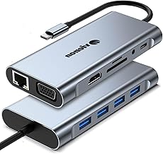 11-in-1 USB C Hub, Laptop Docking Station with RJ45 Gigabit Ethernet, 4K HDMI, 1080P VGA, SD/Micro SD Card Reader, 3.5 mm Audio Aux Jack, PD 100W Charging, Full Functional USB C Dongle