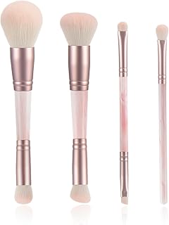 4PCS Pink Dual-Ended Makeup Brushes Set, Professional Foundation Blush Concealer Eyeshadow Kabuki Brush Kit, Soft Vegan Synthetic Bristles for Women