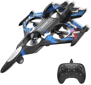BEZGAR Drones for Kids | 2.4GHZ RC Plane | Remote Control Airplane, Mini Stunt Plane Helicopter, 360° Flip Fighter Jet Toy with Colorful LED Navigation Lights Blue, Toys for ages 8-13