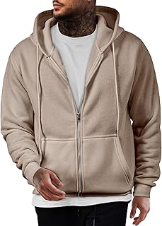 Mens Full Zip Casual Cotton Hooded Fleece Drawstring Hoodies Pullover Sweatshirts Casual Long Sleeve Shirts