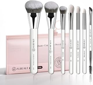 Makeup Brushes Set, Albeaut 7Pcs Face Eyeshadow Brushes Kit with Preminum Bristles Liquid Foundation Concealer Blending Tools Professional & Travel Bag