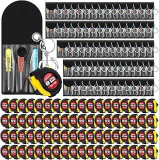 Jutom 144 Pcs Mini Tape Measure Keychain Bulk Mini Screwdriver Keychain Set Adult Tool Party Prize for Father's Men Gifts