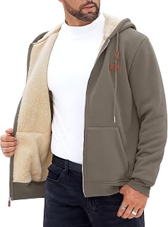 Men's Zip Up Sherpa-Lined Hoodie Jackets Winter Midweight Fleece Sweatshirt