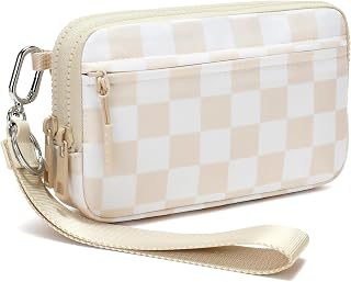 Wristlet wallets for women Nylon Quilted Wallet with 4 Zippers,Travel Credit Card,Holder Cell Phone Organizer