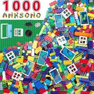 1000 Pieces Building Bricks, Classic Building Bulk Blocks for Kids with 12pcs Wheels Accessories, Windows, Doors, 2 Packs Studs Sticky Plate, Compatible with All Major Brands, Gfits for Kids