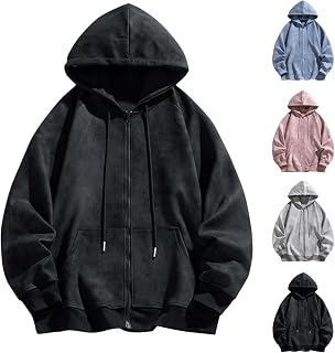 Men's Fleece Full-Zip Acid Wash Hoodie Sweatshirt Vintage Oversized Casual Suede Fall Jacket Hooded Streetwear