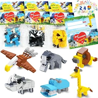 WODMAZ 24 Packs Safari Animal Building Blocks for Kids, Animal Building Toys Set for Birthday Party Favor Easter Egg Fillers, Valentines Easter Gifts for Kids Boys Girls