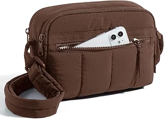 Cross Body Purse, Mini Crossbody Bags for Women Travel Purse, Puffy Shoulder Handbag Wallet with RFID Blocking Slots, Dark Brown