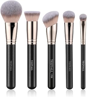 TEOYALL 5 Pcs Professional Makeup Brush Set for Full Face - Foundation, Concealer, Contour, Bronzer, Blush & Powder, Seamless Blending