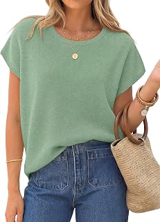 Women's Summer Wool Blend Short Sleeve Sweater Top 2026 Business Casual Lightweight Trendy Tank Tops