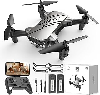 DEERC D20 Mini Drone for Kids with 1080P HD FPV Camera Remote Control Toys Gifts for Boys Girls with Altitude Hold, Headless Mode, One Key Start Speed Adjustment, 3D Flips 2 Batteries, Silver