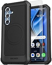 ENCASED Heavy Duty Case for Samsung Galaxy S25 with Tempered Glass Screen Protector (Compatible with MagSafe Qi2) Full Body Protective Phone Case (Black)