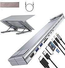 Laptop Stand with Docking Station, 8 in 1 USB C Hub HDMI Portable Laptop Stand for Desk with USB Ports, Multiport USBC Dock Stands Foldable Adjustable Computer Riser Holder Dongle for MacBook