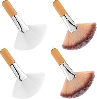 4PCS Fan Facial Brushes, Esthetician Fluffy Fan Blush Brush, Wooden Short Handle Makeup Brush for Powder Blush, Body Powder, Highlight, and Face Makeup Application