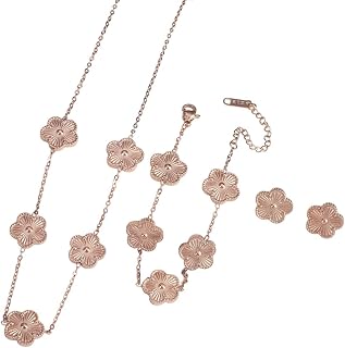 New 2026 Unisex 3Pcs Trend Stainless Steel Five Leaf Flower Bracelet Necklace Earrings Jewelry Findings Classic For Woman Luxury Fashion Trendy Accessories Creative Gift Women And Men