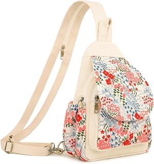 Canvas Sling Backpack Purse for Women Embroidery Travel Multi-purpose Crossbody Backpack Bags Shoulder Bag (Embroidered W)