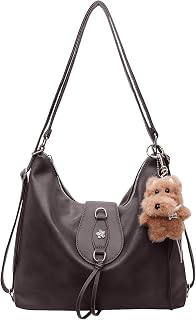 Convertible Tote Backpack Purse Hobo Shoulder Bag for Women Brown Vegan Leather Crossbody Multi-functional Slouchy Bags for Commuting, Shopping, School