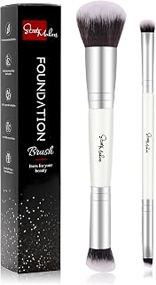 START MAKERS 2-in-1 Makeup Brushes Dual-ended Contouring Foundation Brush 2 Pack Concealer Brush Face Eyebrow Eyeshadow Brush for Liquid, Powder, Buffing, Blending (White)