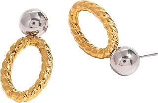 Stainless Steel Geometric Jewelry Set Featuring Round Stripes Necklace Earrings and Bracelet for Fashionable Women