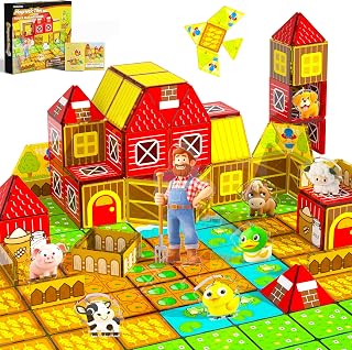 GobiDex Magnetic Tiles with Farm Animals Building Blocks, STEM Sensory Toys for Indoor, Outdoor, and Travel Play, Educational Magnet Toy Gift for Preschool Kids Ages 3-5, 4-8