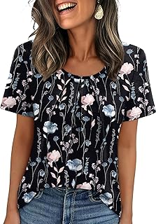Women T Shirts Pleated Short Sleeve Tops Business Casual Dressy Blouses