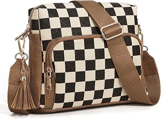 2 Pcs Checkered Crossbody Bags for Women Bum Bag Checkered Cross Body Sling Backpack Hobo Satchels Shoulder Wallet Purses