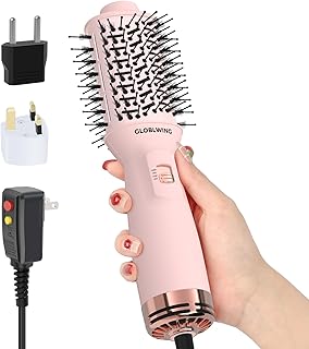 Automatic Dual Voltage Travel Hair Dryer Brush Compact Mini Hot Air Brush with European Plug One Step Blow Dryer and Styler for Women, Oval Barrel 3 Heat & 2 Speed Settings