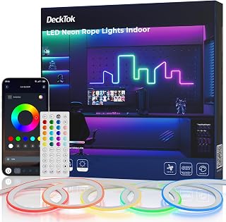 DeckTok Led Neon Rope Lights - Flexible Led Control with App/Remote Rope Lights 16.4FT Multiple Modes RGB IP65 Waterproof Outdoor Neon Music Sync Gaming Strip for Bedroom Wall Decor Indoor/Outdoor