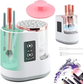 Electric Makeup Brush Cleaner Machine, 3 in 1 Automatic Makeup Brush Cleaner with Brushes Dryer for Most Size Beauty Brushes Set(White,Size:6.8inch)