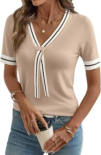 Women's Lightweight Knit Top 2026 Chic V Neck Short Sleeve Sweater Cute Summer Tops Comfortable Blouse