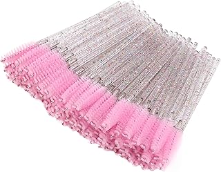 BTYMS 100 Pieces Crystal Eyelash Mascara Brushes Spoolie Brush Lash Wands Applicator Disposable Eyebrow - Light Pink