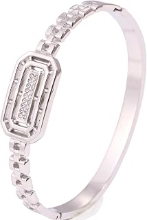 316L Stainless Steel Bracelets Bangle Unique Designs Accent Stainless Steel Chain with Rhinestone, Gift for Women