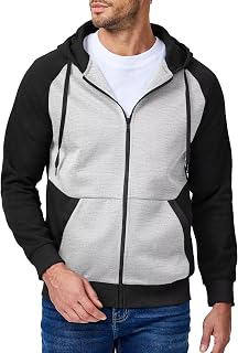 Men's Full-Zip Hoodies Sweatshirts Color Block Long Sleeve Casual Pullover Shirt with Kanga Pocket
