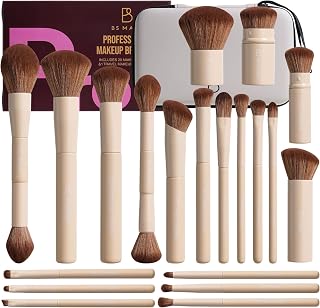 Professional Makeup Brushes BS-MALL With Travel Case - Kabuki Brush Eyeshadow Brush, Concealer Brush, Blush Brush Bronzer & Foundation 20 Pcs, Labeled Daily Use Gift Box Aluminum Ferrules (Beige)