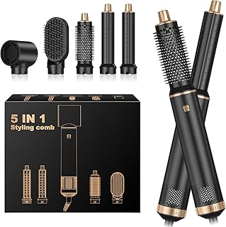 5 in 1 Multi Hair Styler Blow Dryer Brush Hair Dryer Hot Magic Air Styler Set Hair Brushes for Women, Hair Styling Appliances with Curl Straighten Wavy Smooth, All Hair Type/Length Black Gold