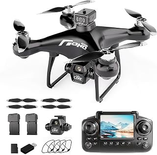E55 Air Drone with Screen Controller with SD Card, Two-batteries, Optical Flow Positioning, Speed Adjustment Suitable for Beginner. (2 batteries - Black)
