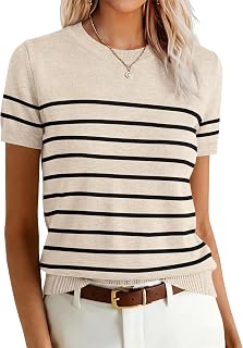 Womens Short Sleeve Sweaters Wool Blend Crew Neck Sweater Shirts Business Casual Work Tops 2026 Summer Outfits