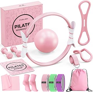 Pilates Ring Set for Women, Home Workout Pilates Equipment with Resistance Bands, 14'' Magic Circle, Mini Ball, Pilates Starter Kit for Strength, Toning and Flexibility