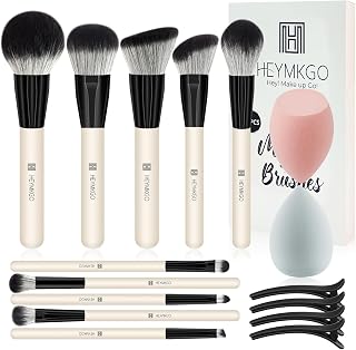 HEYMKGO Makeup Brushes, 16Pcs Brush Kit Premium Synthetic Foundation Powder Contour Concealer Blush Highlighter Brush Set with 2Pcs Makeup Sponge and 4Pcs Hair Clips for Women