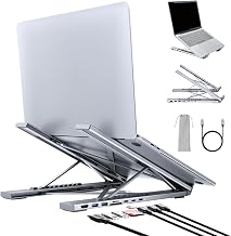 aceyoon 8 in 1 USB C Laptop Stand Docking Station with Type-C Cable Adjustable Laptop Riser Hub 4K 30Hz PD 100W Portable Notebook Dock Stand for MacBook, Pro, Air, Dell, HP, Surface, Lenovo