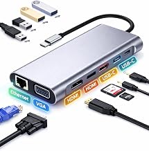 USB-C Hub 11-in-1 Multiport Docking Station with 4K HDMI, VGA, Ethernet, 100W PD, USB 3.0, SD/TF Card Reader & Audio Jack – USB-C Adapter for Laptop, MacBook, Windows & Chromebook