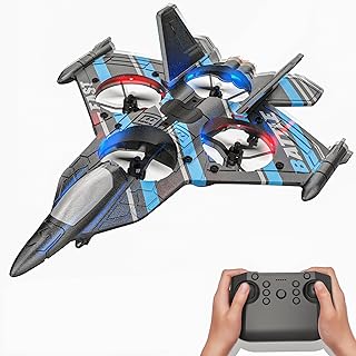 BEZGAR Drones for Kids | 2.4GHZ RC Plane | Remote Control Airplane, RC Helicopter, 360° Flip Fighter Jet Toy, Toys for ages 8-13 with Colorful LED Navigation Lights Blue
