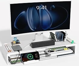 OImatser Monitor Stand Riser with USB 3.0 Hub & Type-C Port, Foldable Adjustable Computer Stand with Storage Drawer, Pen Slot & Phone Holder, Space Saving Laptop Stand for Home Office Desk Organizatio