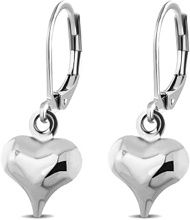 Stainless Steel Heart Shaped Earrings for Women - Heart Hoop Dangle Drop Lever Back Earrings - 1.1 inches